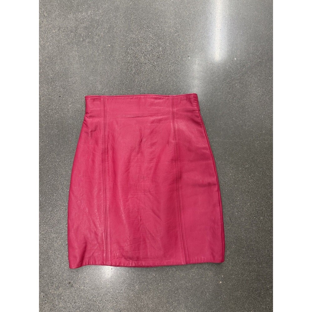 Vintage Firenze Santa Barbara Hot Pink Leather Mini Skirt Size S High Waist USA